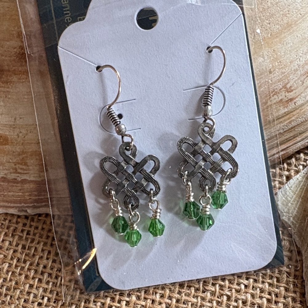 Elegant Silver and Green Drop Earrings
